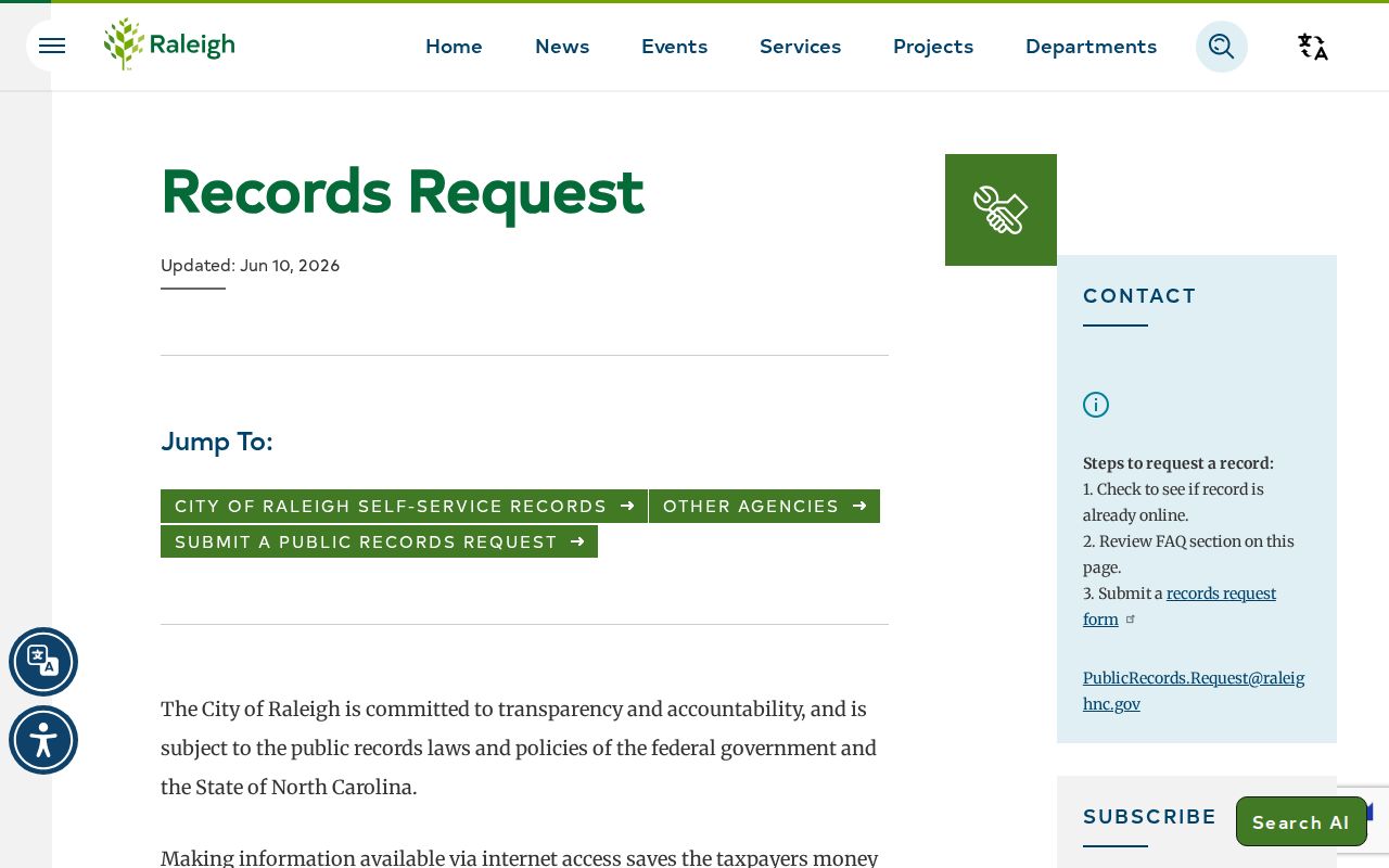 Wake County city directory research using Raleigh public-records request access