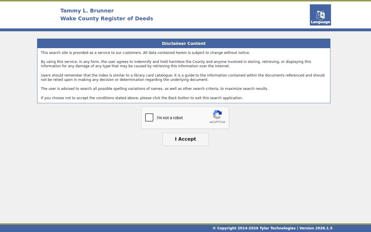 Wake County neighbors Register of Deeds search disclaimer