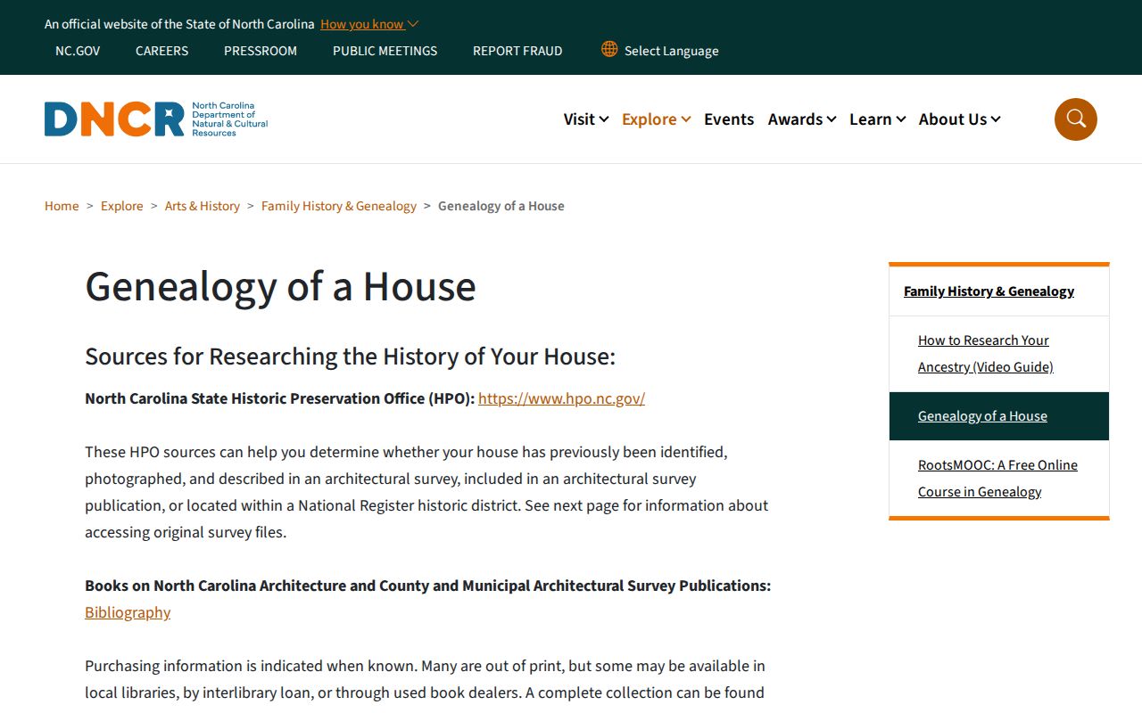 Wake County previous residents house-history research from the North Carolina guide