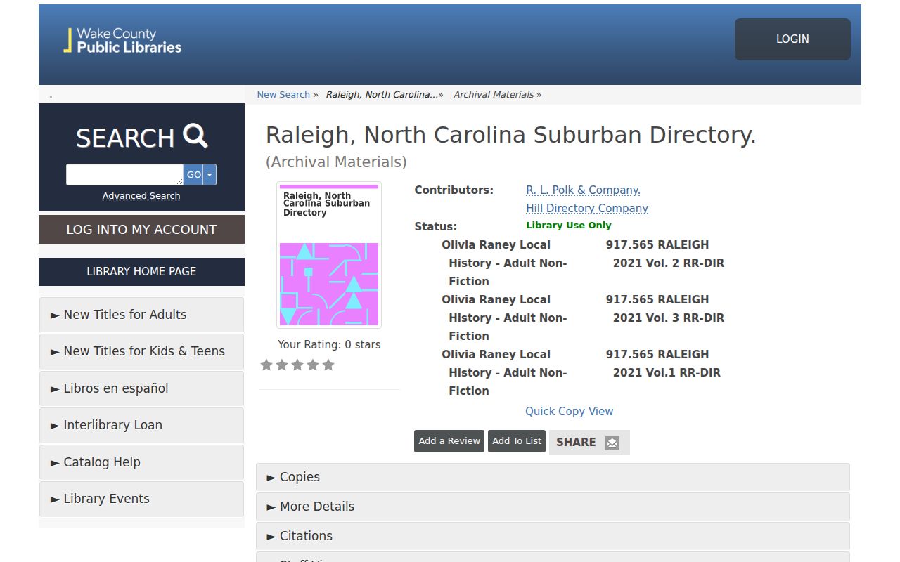 Wake County previous residents research through the Raleigh Suburban Directory catalog