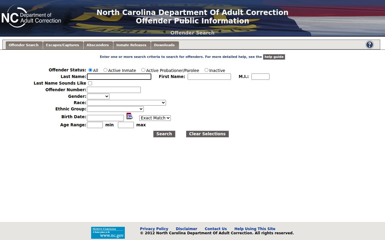 Wake County resident lookup North Carolina offender-search interface