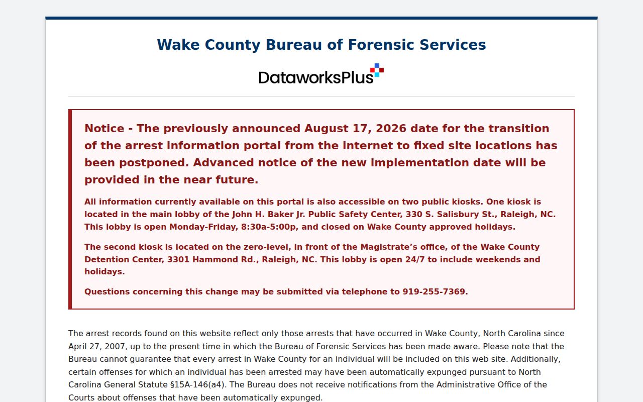 Wake County resident lookup arrest-search access notice